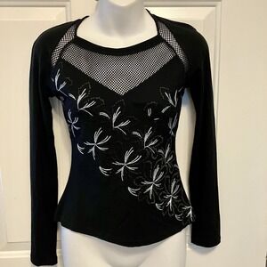 Vintage Adam pour Eve Paris Small Black Mesh Embroidered Whimsigoth Witchy Shirt